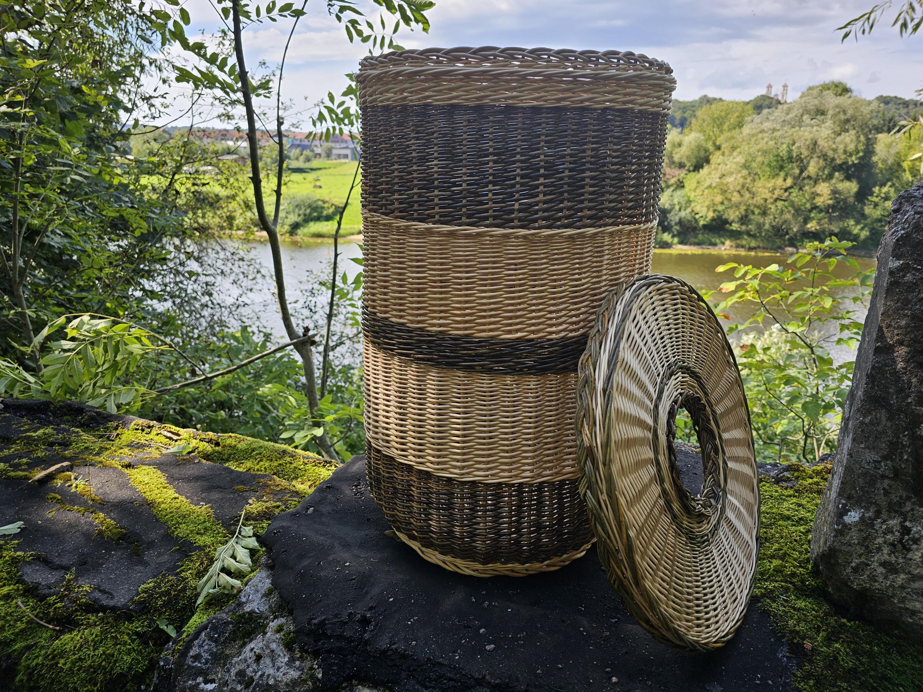 Tall Wicker Laundry Hamper / Bottle Bin — wicker basket, view 2